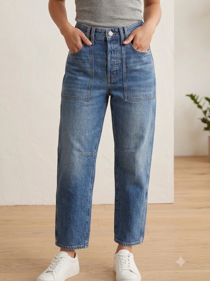 Maxwell The Darted Barrel Leg Jeans Size 25p Medium Wash Button Fly Patch Pocket